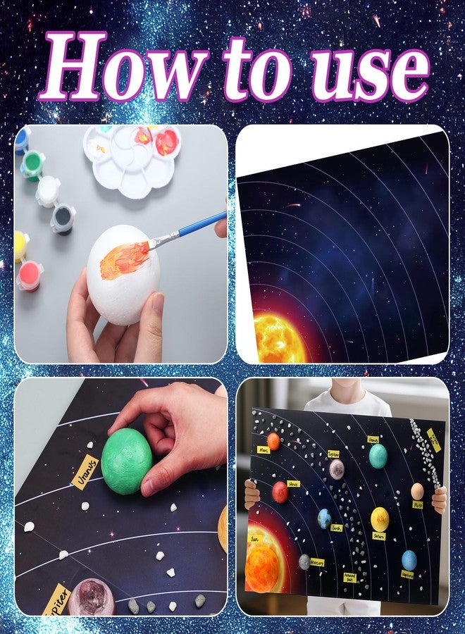 Innconee 20 Solar System Model Project Kit with 10 Foam Ball LED Lights 12 Pigment 2 Brushes Solar System Background DIY Outer Space Planet Foam for Kid School Science Projects Arts Crafts(Rectangle) - Image 4